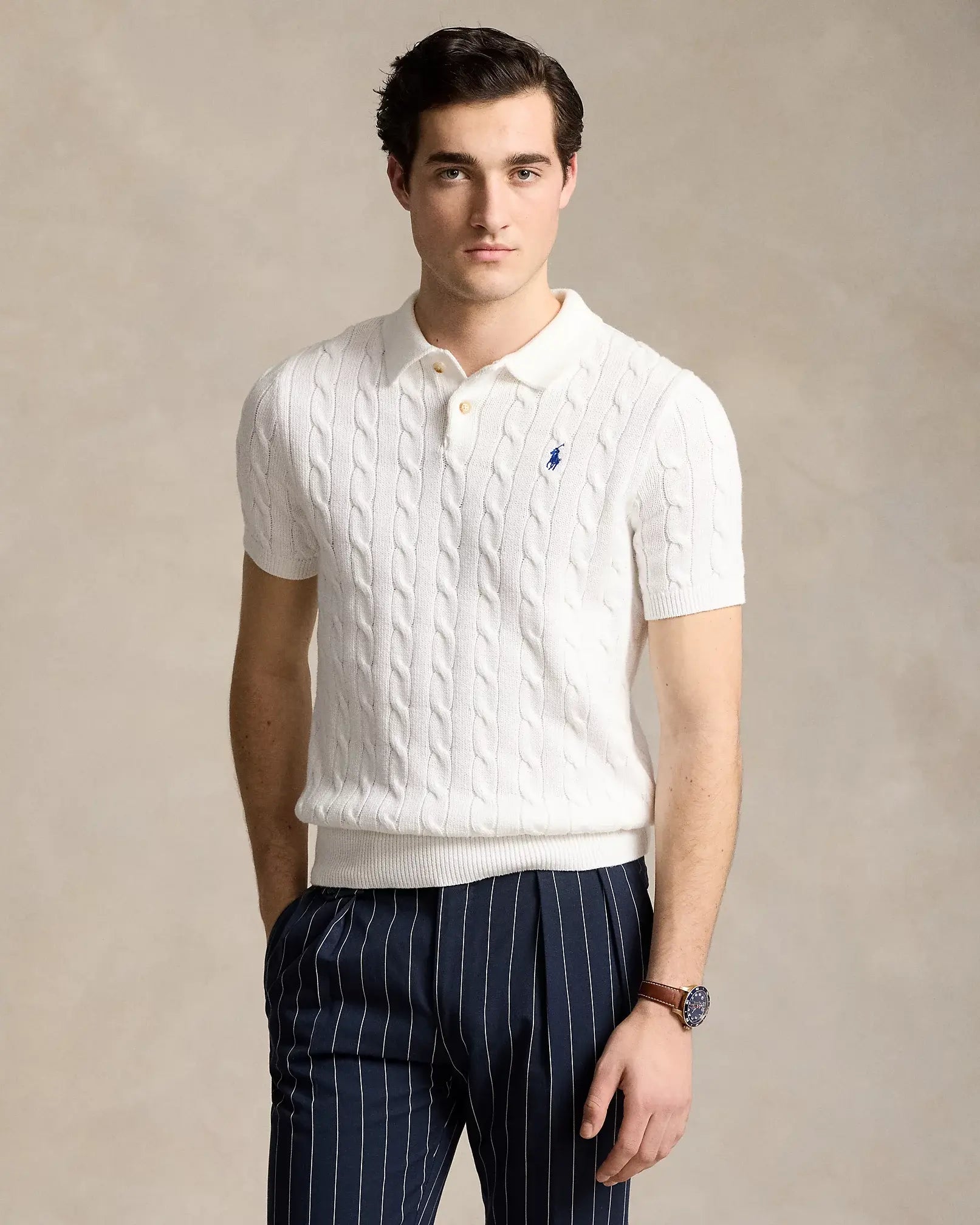 Cable-Knit Cotton Polo