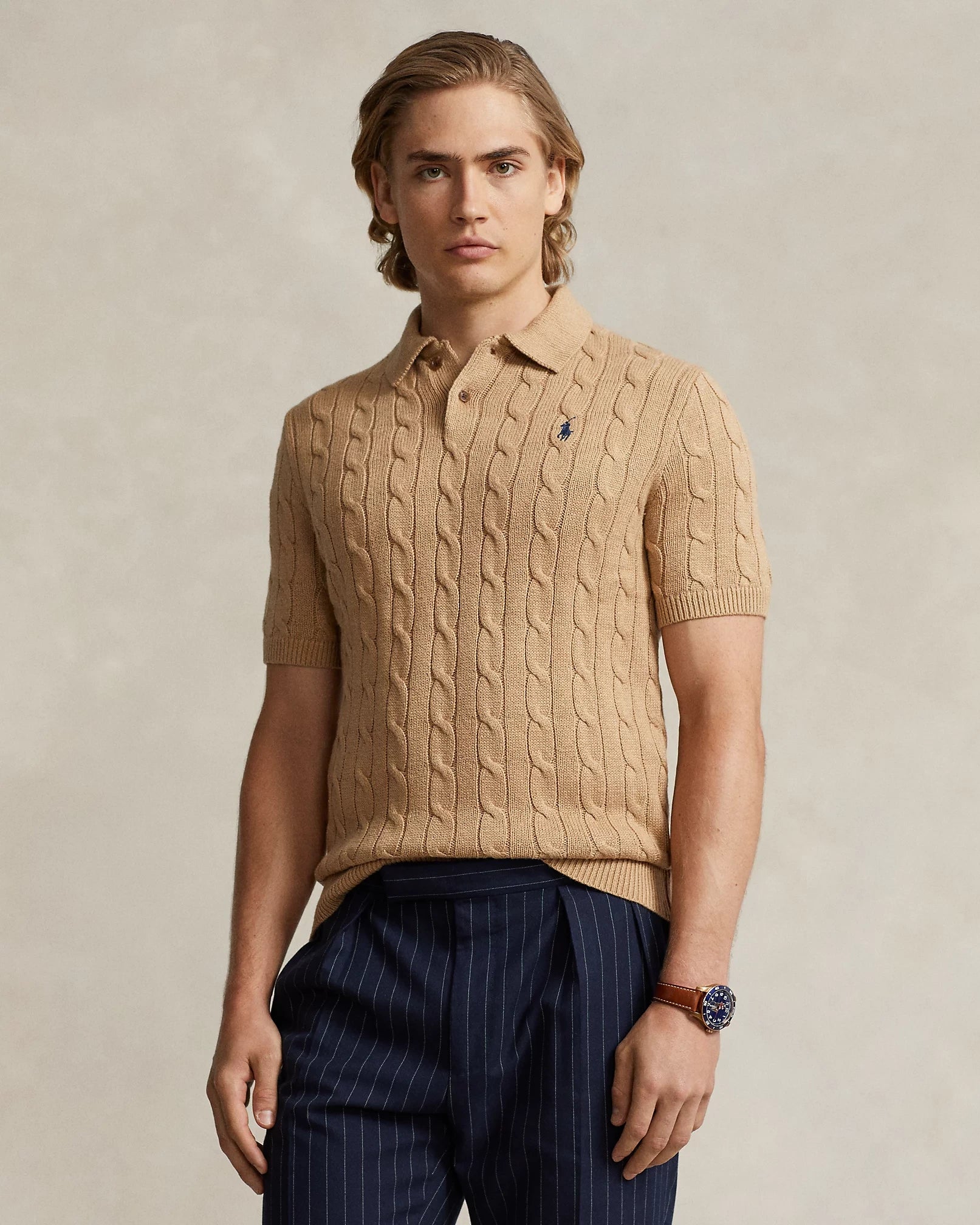 Cable-Knit Cotton Polo