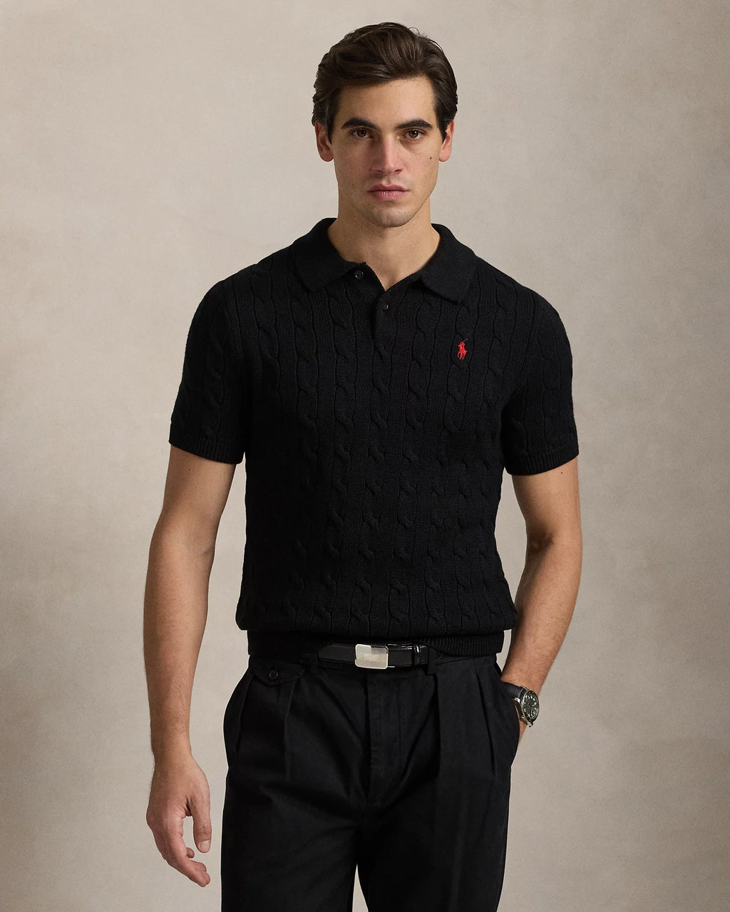 Cable-Knit Cotton Polo