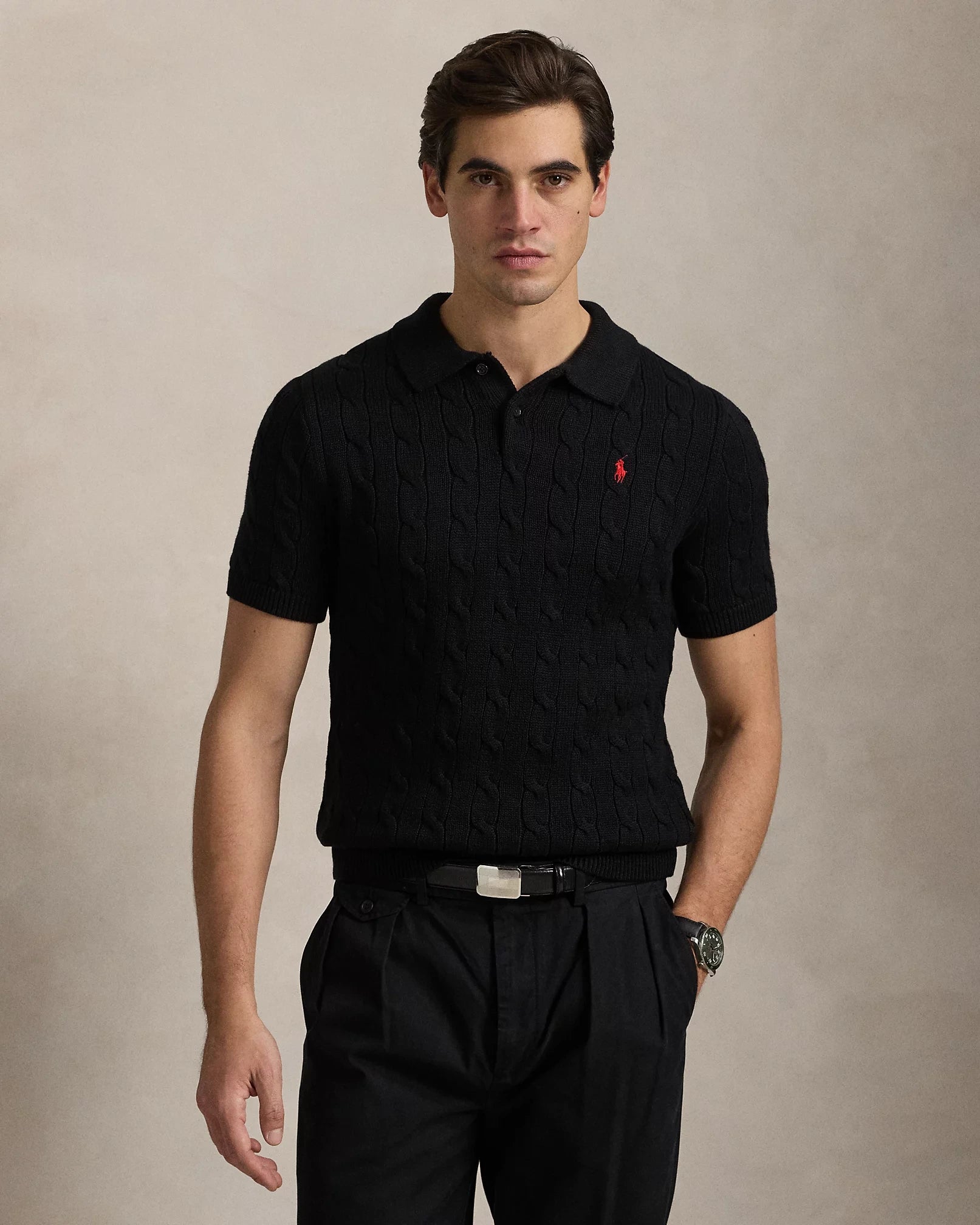 Cable-Knit Cotton Polo