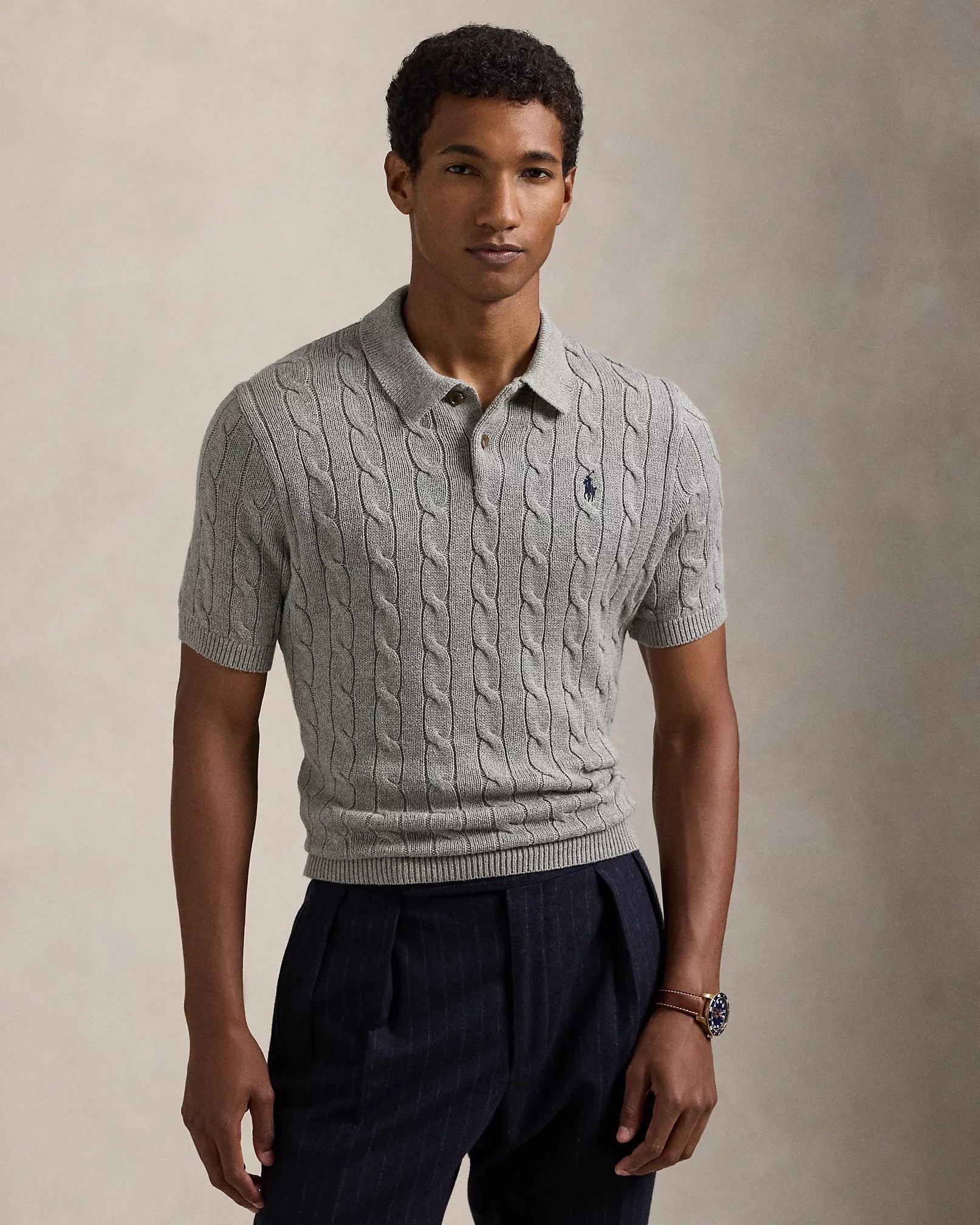 Cable-Knit Cotton Polo
