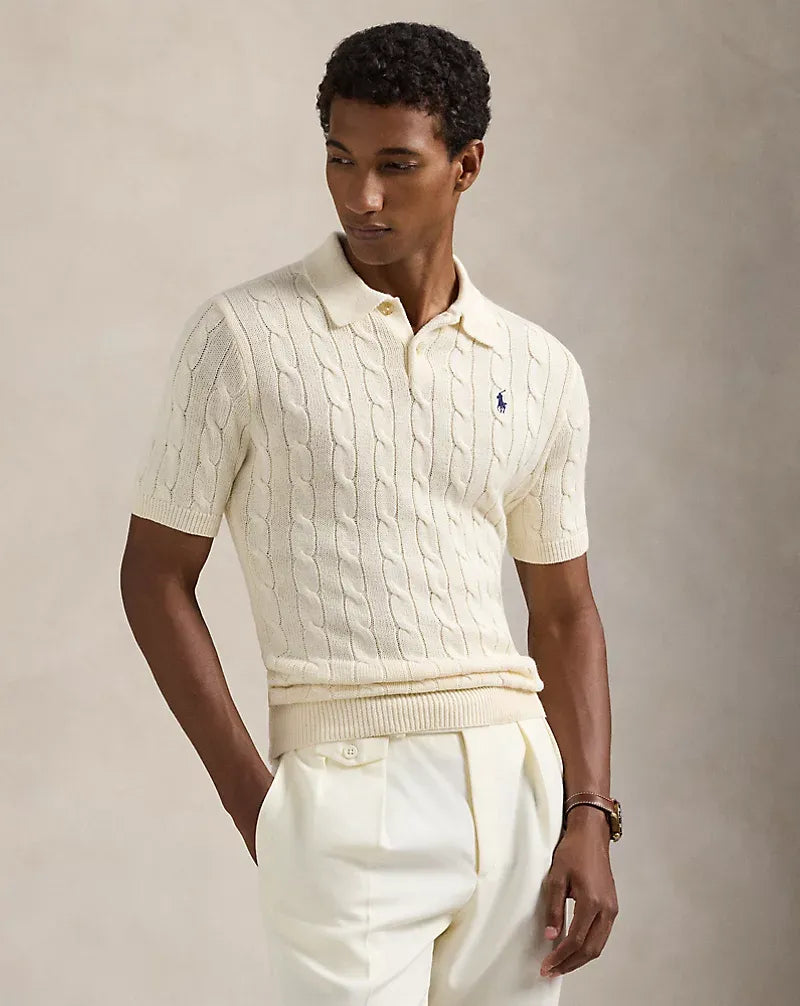 Cable-Knit Cotton Polo