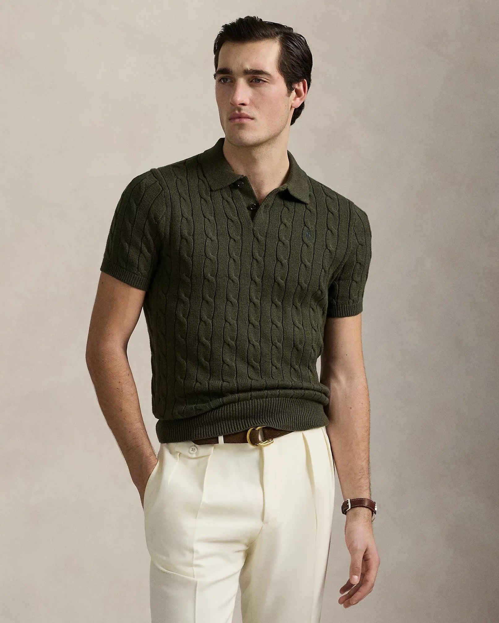 Cable-Knit Cotton Polo