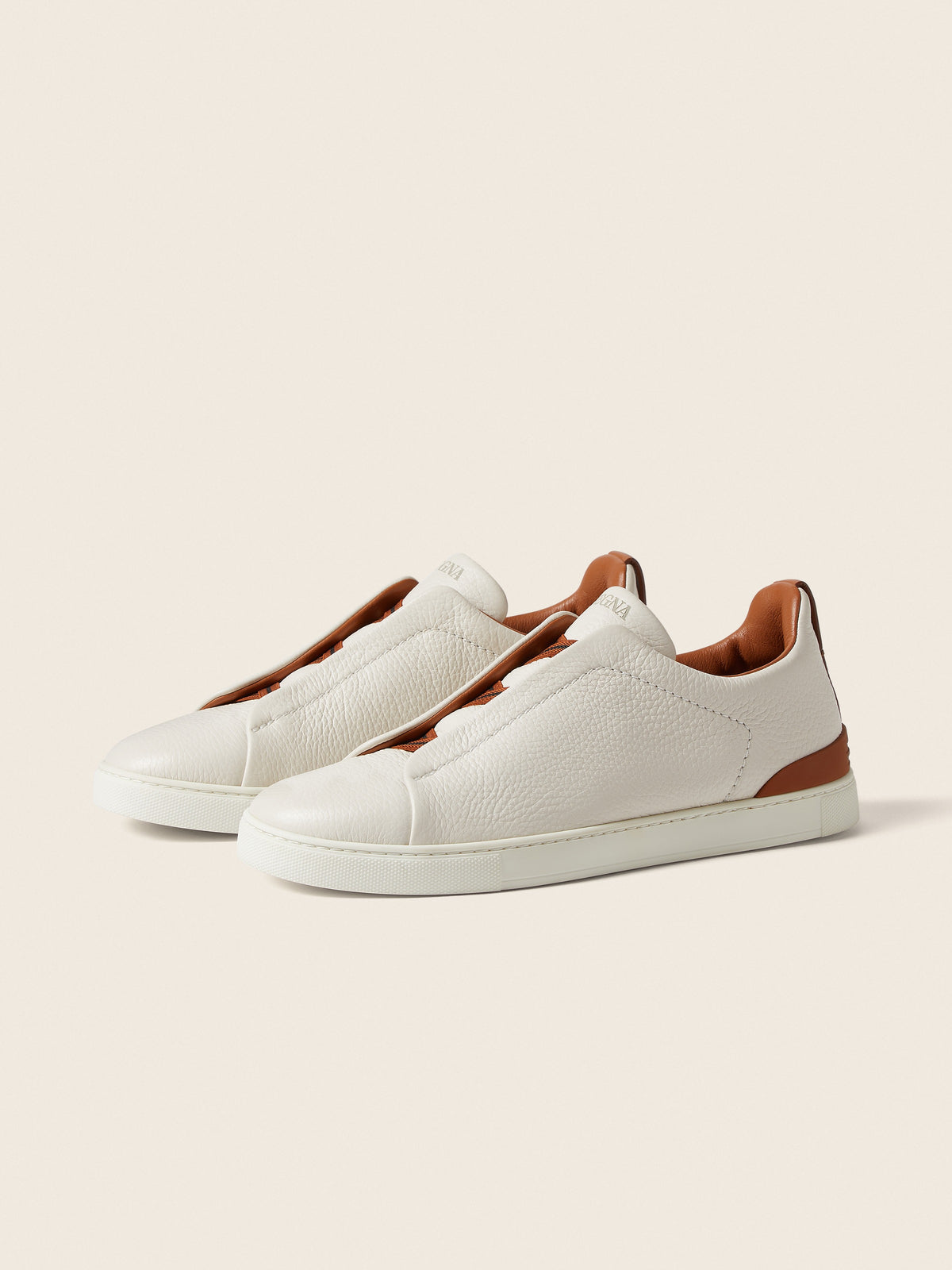 Zegna Triple Stitch Deerskin Sneaker in Off White
