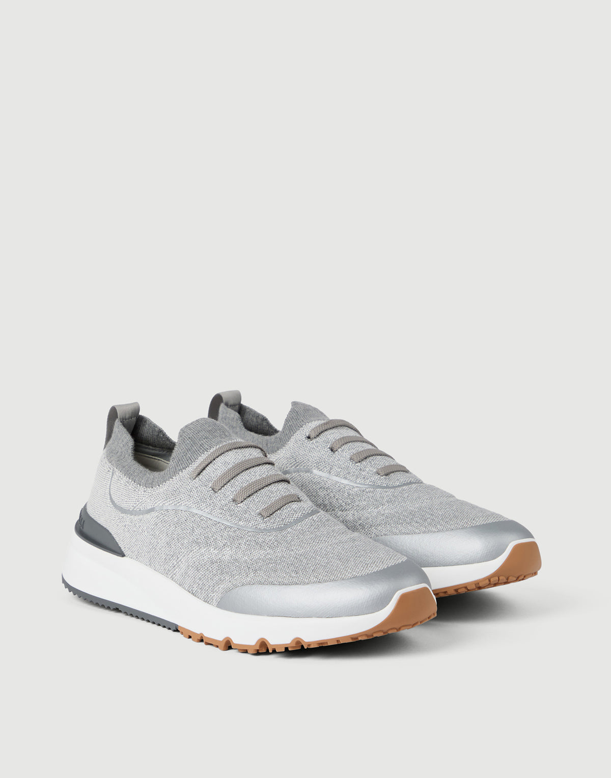 Brunello Cucinelli Knit Runners with Heat-Bonded Details Light Grey