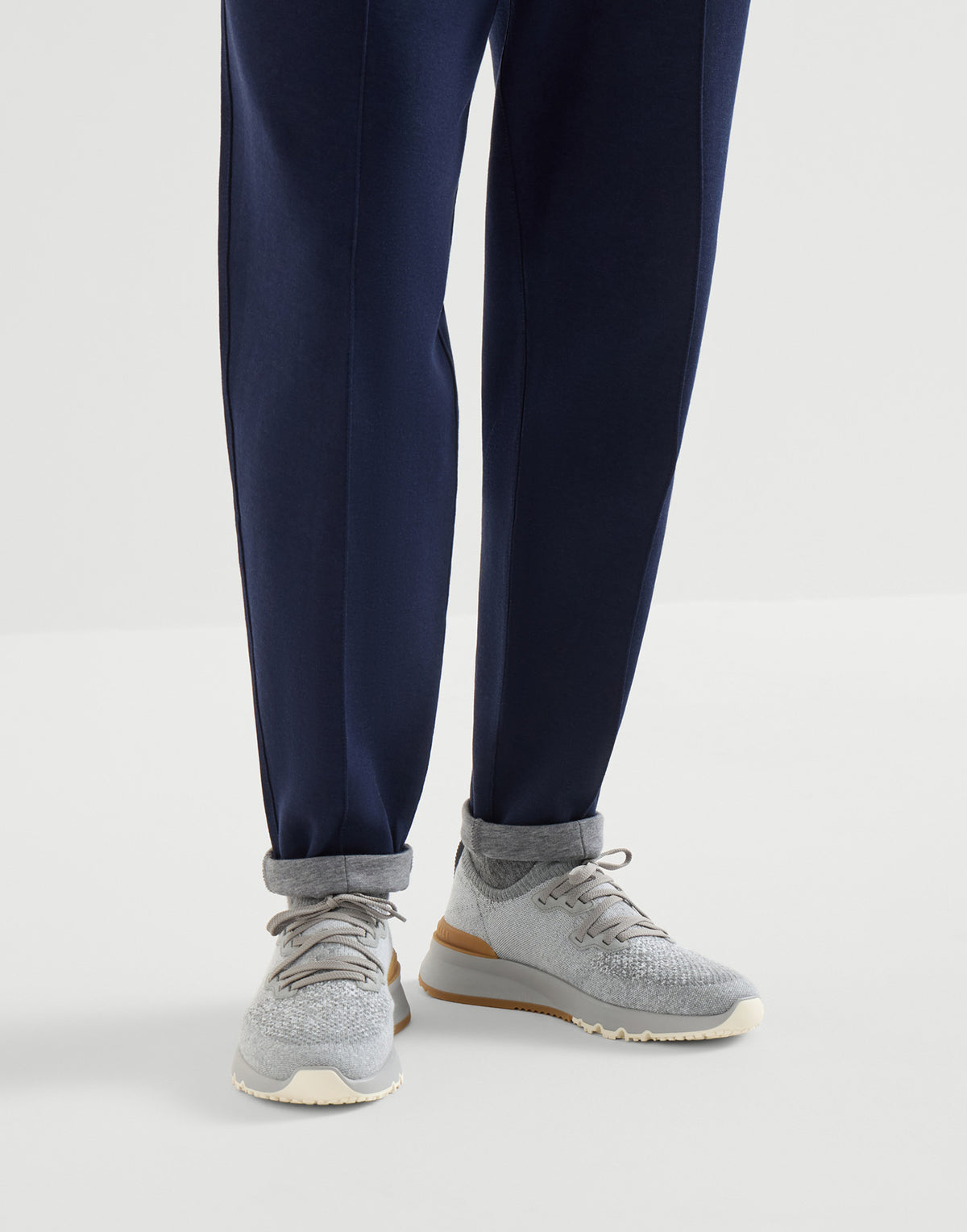 Brunello Cucinelli Cotton Chiné Knit Runners Grey worn