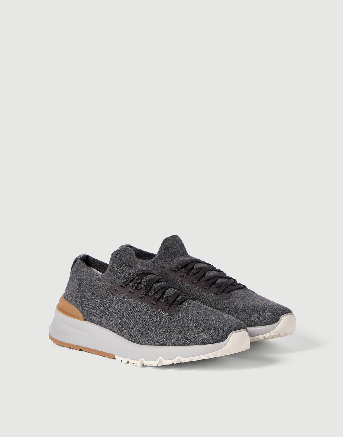 Brunello Cucinelli Cotton and Calfskin Runners Anthracite