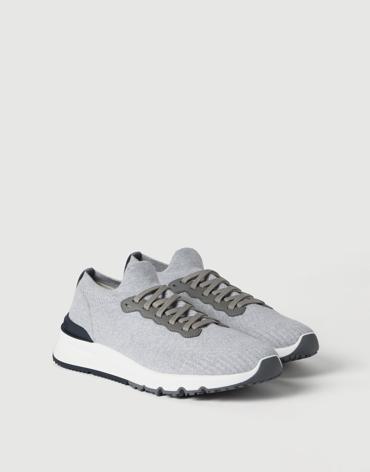 Brunello Cucinelli Cotton and Calfskin Runners Silver