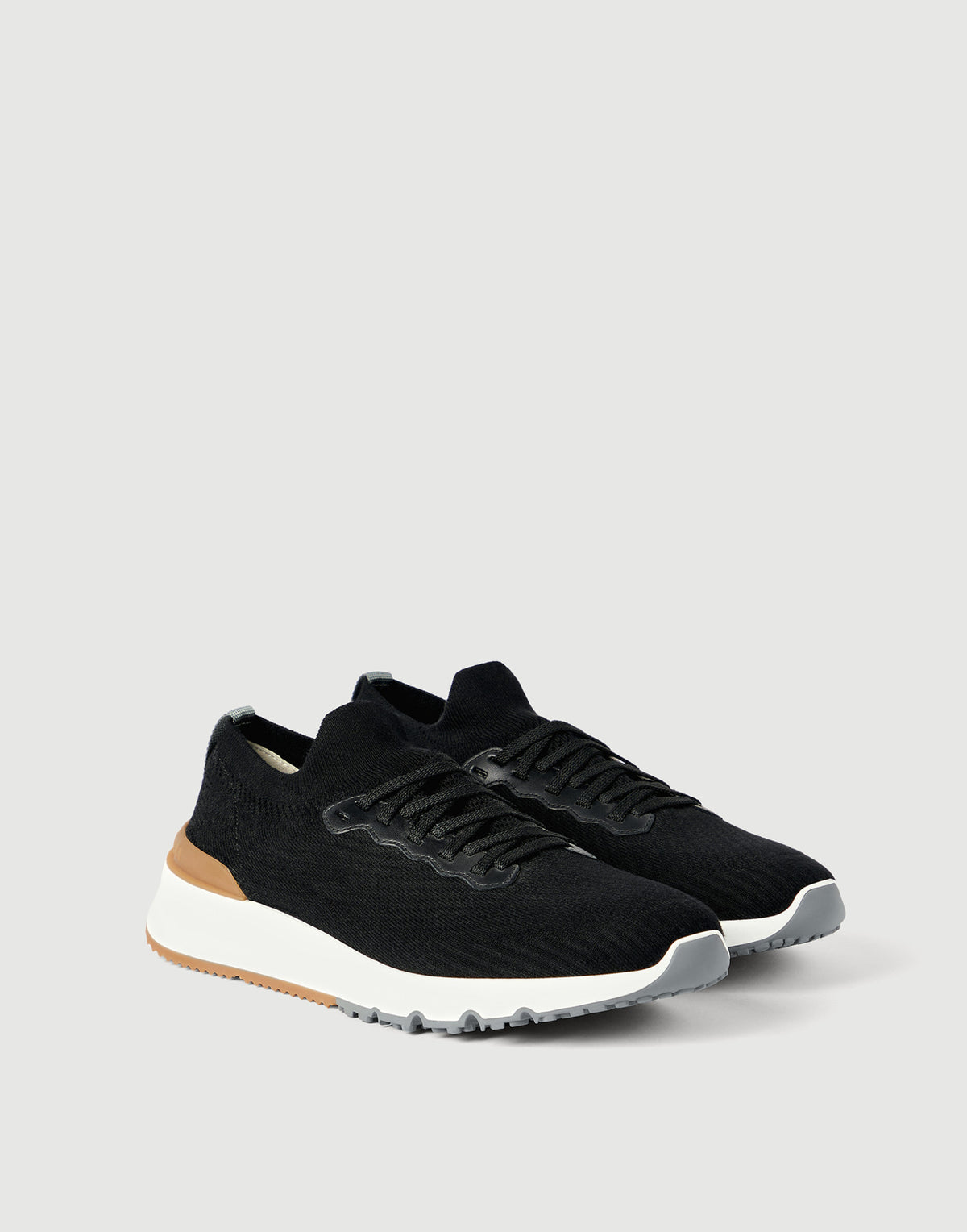 Brunello Cucinelli Cotton and Calfskin Runners Black