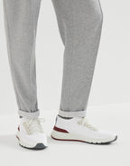 Brunello Cucinelli Cotton and Calfskin Runners White worn