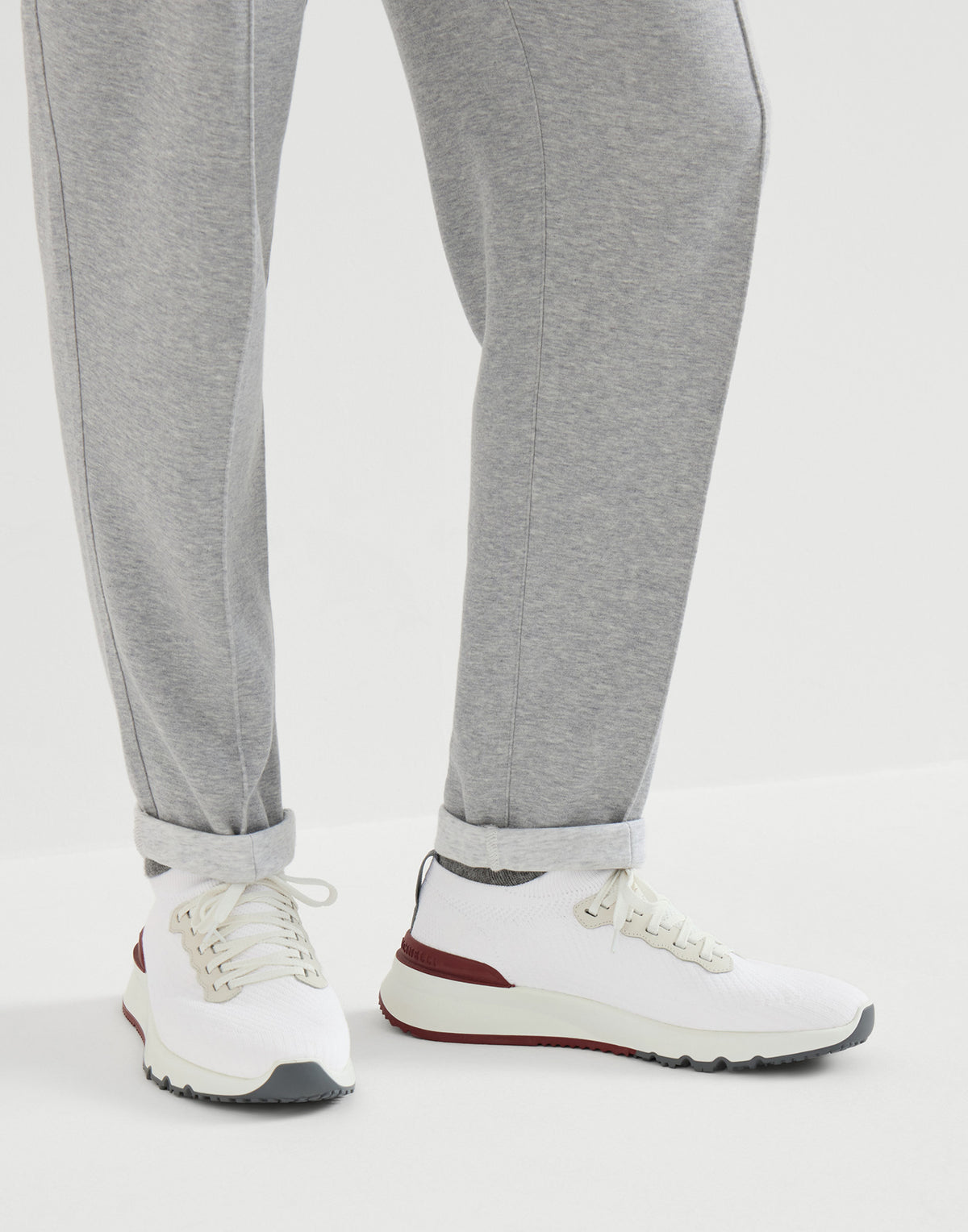 Brunello Cucinelli Cotton and Calfskin Runners White worn
