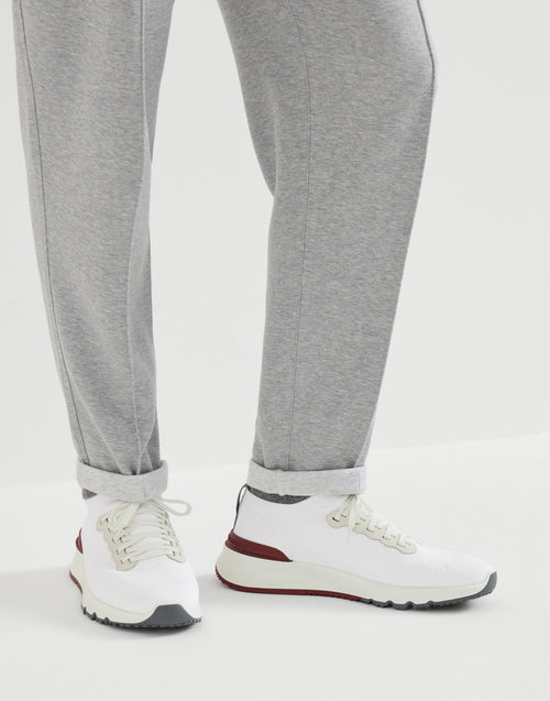 Brunello Cucinelli Cotton and Calfskin Runners White worn