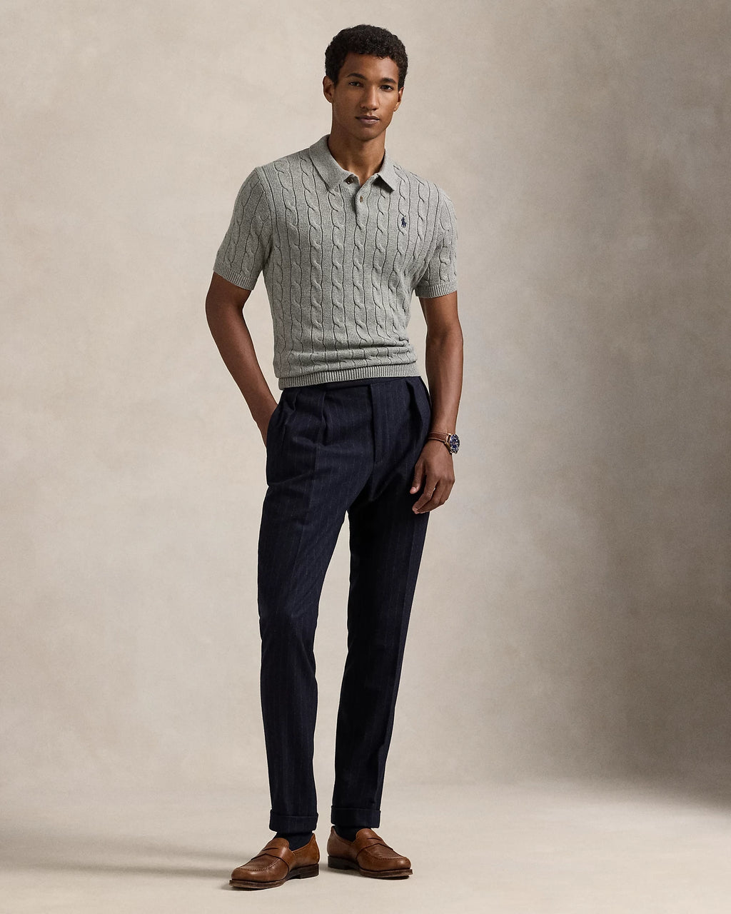 Cable-Knit Cotton Polo