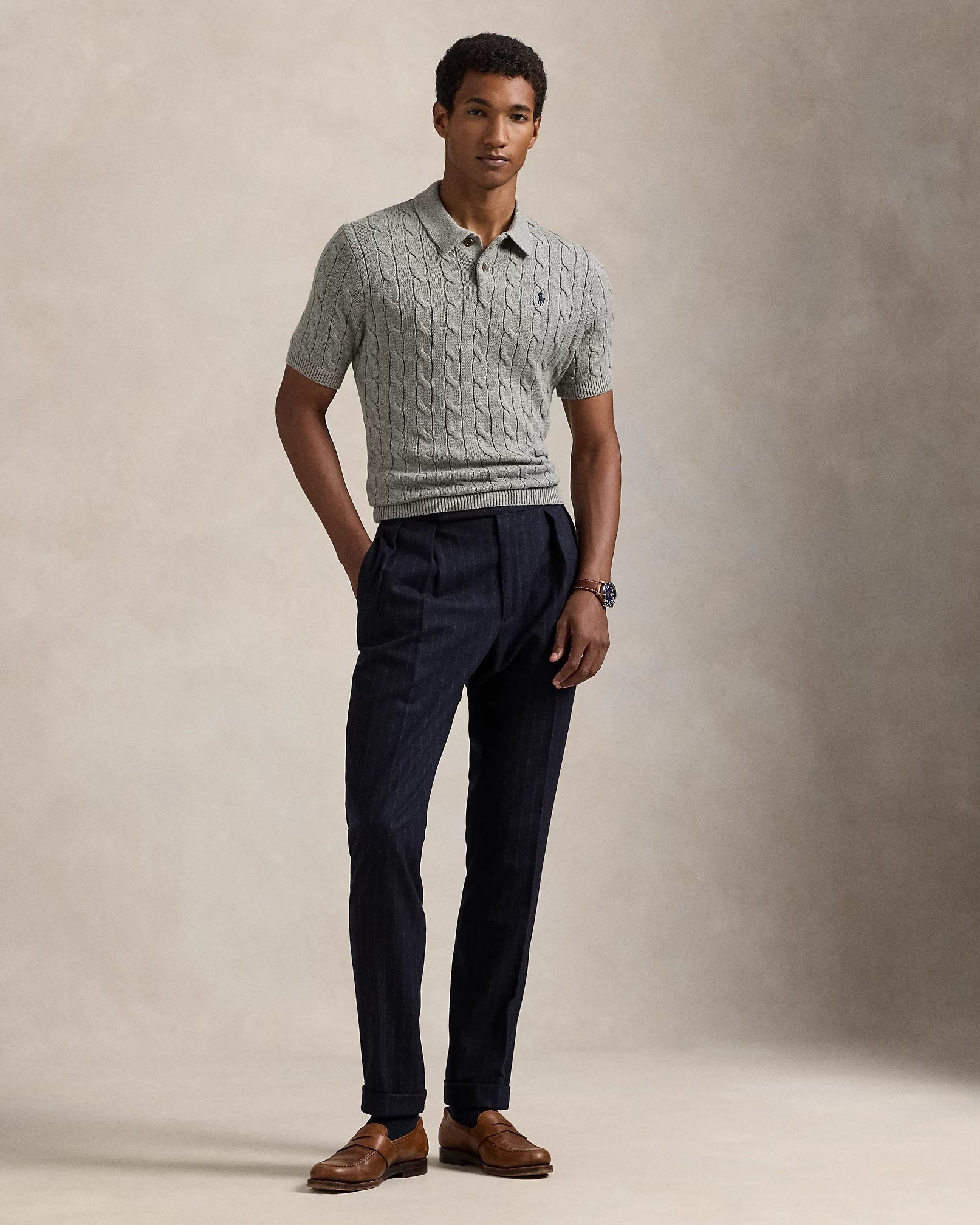 Cable-Knit Cotton Polo