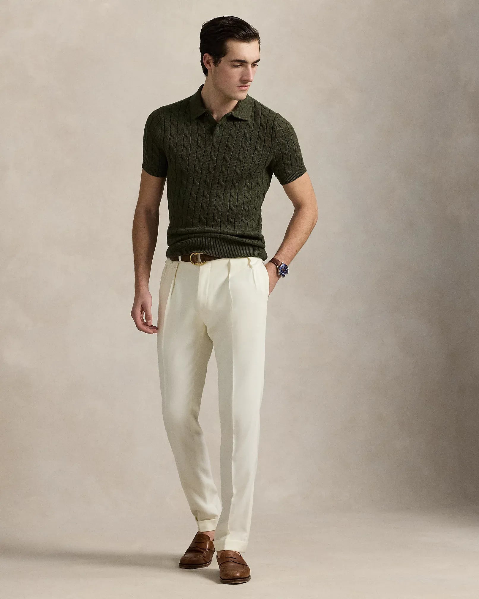 Cable-Knit Cotton Polo