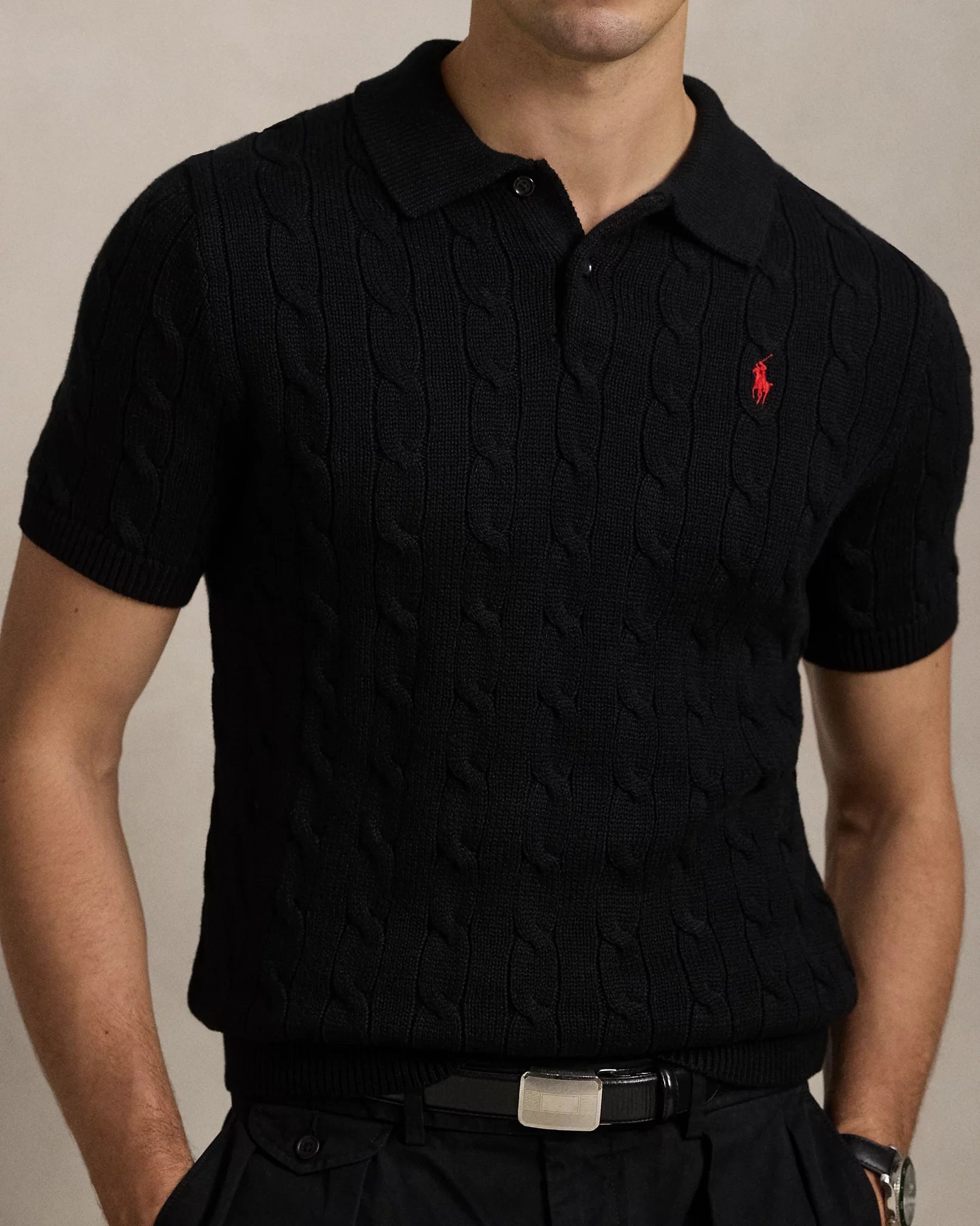 Cable-Knit Cotton Polo