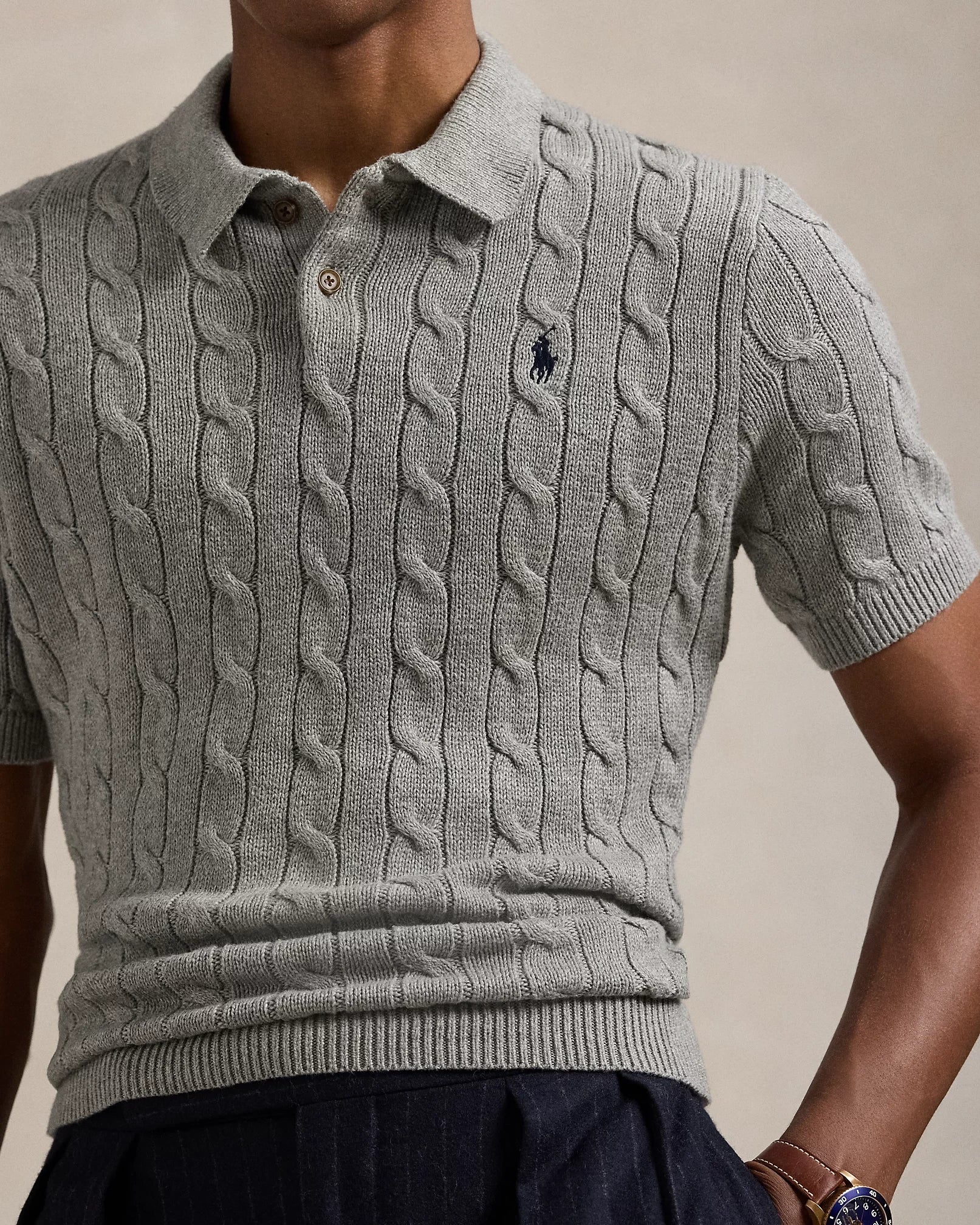 Cable-Knit Cotton Polo