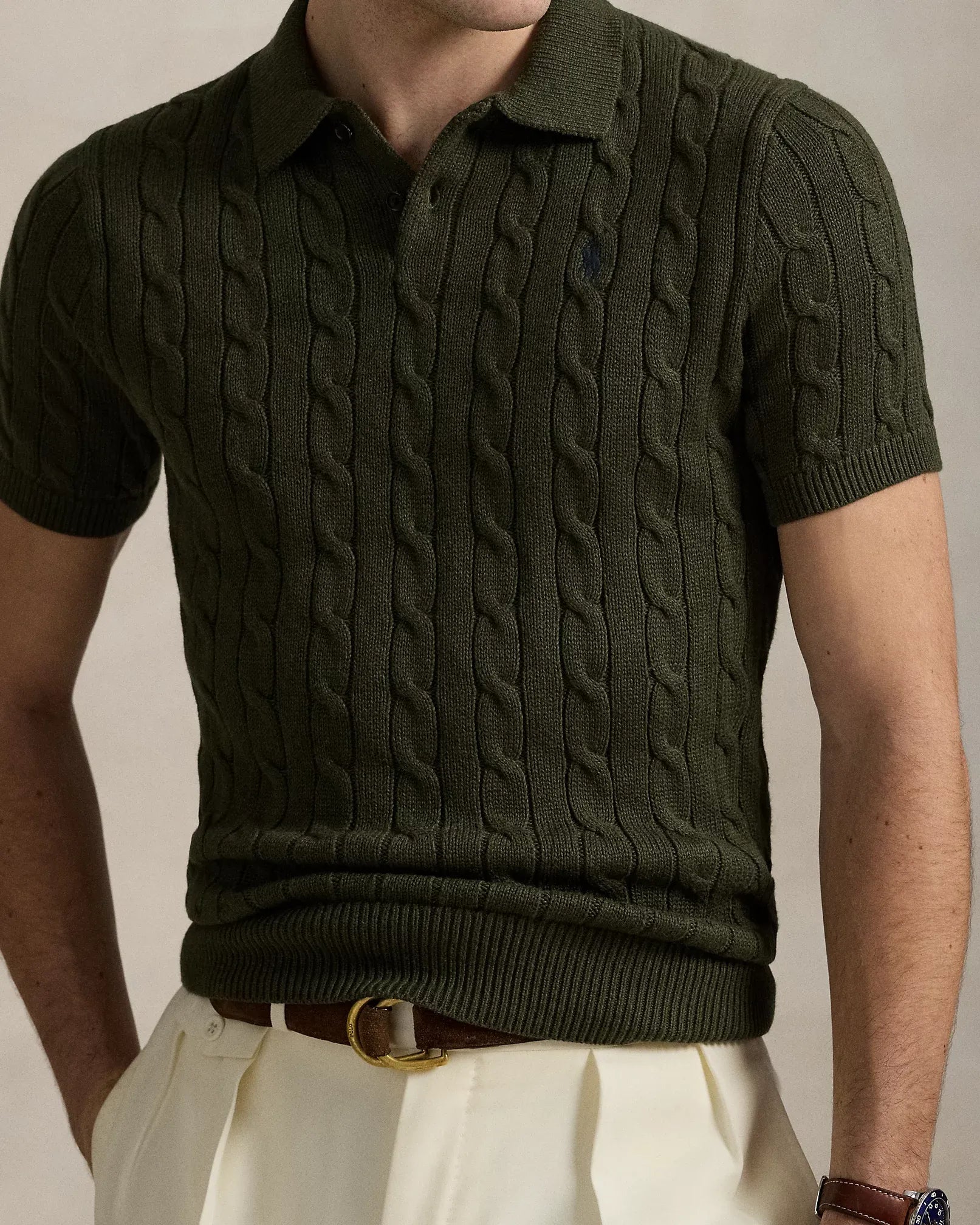 Cable-Knit Cotton Polo