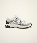 Chanel White Silver Fabric and Laminated Sneakers