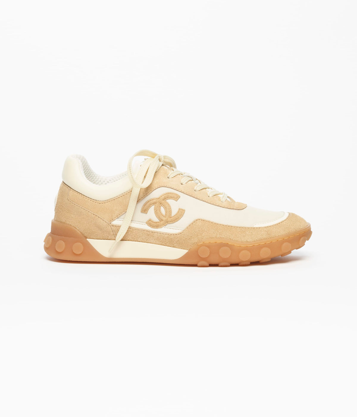 Chanel Ivory Beige Fabric and Suede Calfskin Sneakers