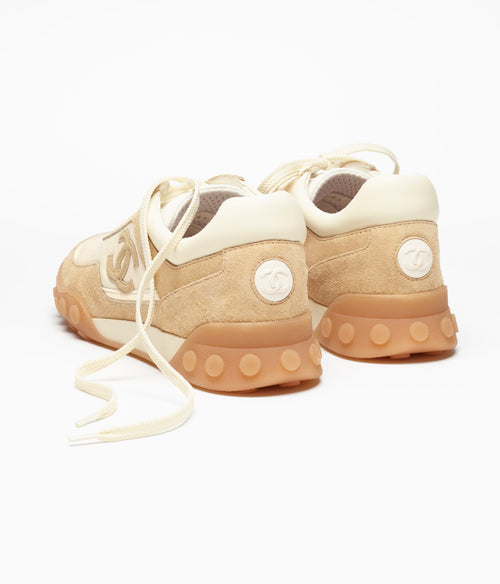 Chanel Ivory Beige Fabric and Suede Calfskin Sneakers