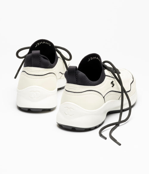 Chanel Ivory Black Calfskin and Mixed Fibers Sneakers