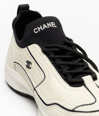 Chanel Ivory Black Calfskin and Mixed Fibers Sneakers