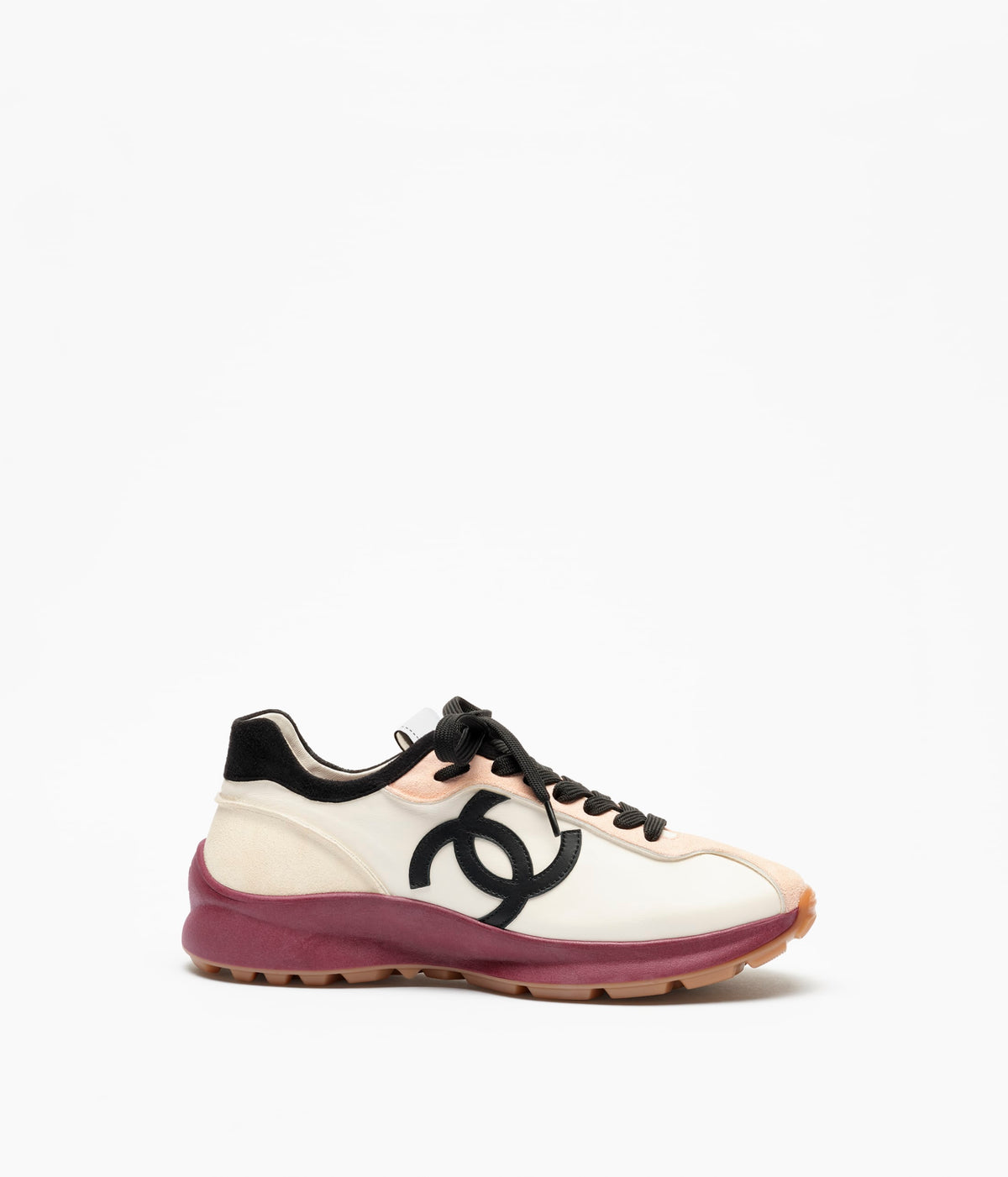 Chanel White Light Pink Black Calfskin Sneakers