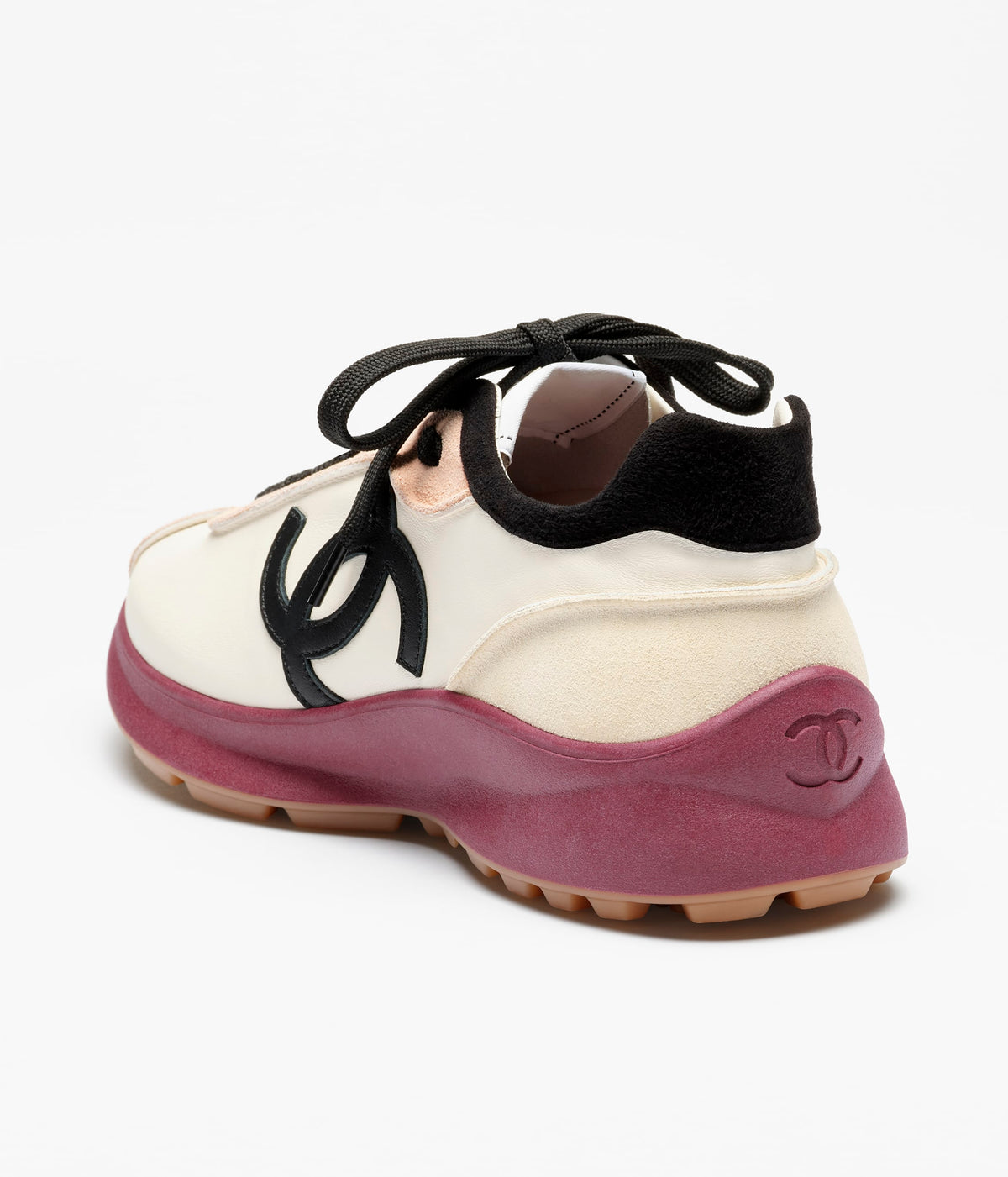 Chanel White Light Pink Black Calfskin Sneakers