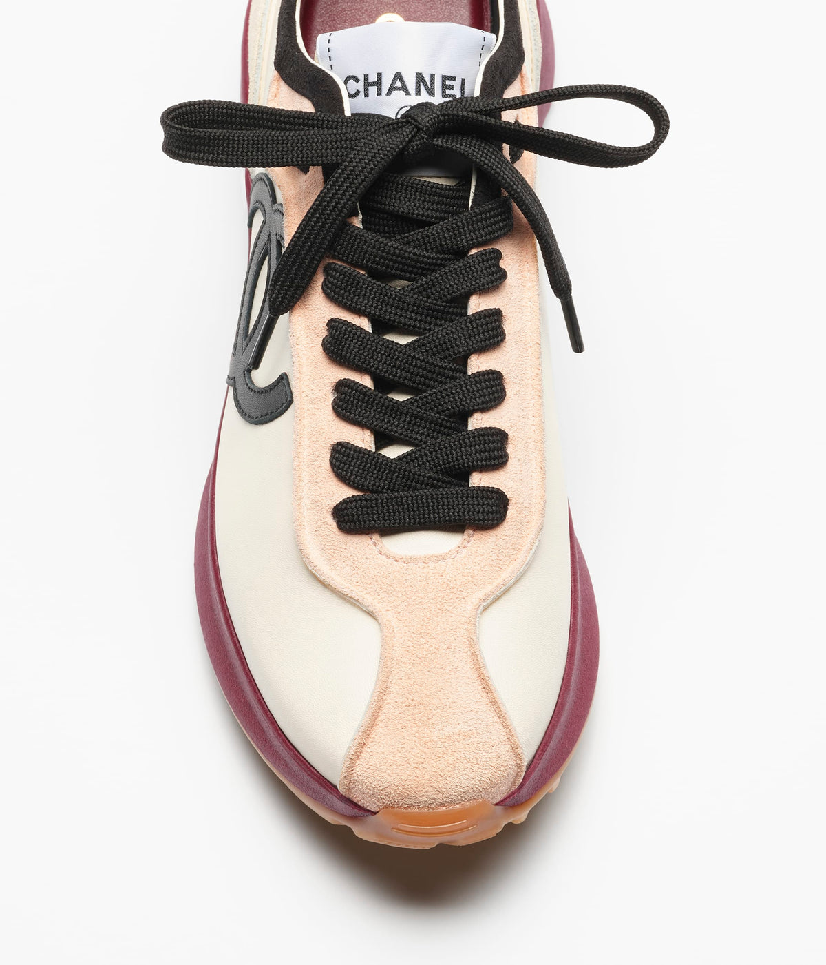 Chanel White Light Pink Black Calfskin Sneakers