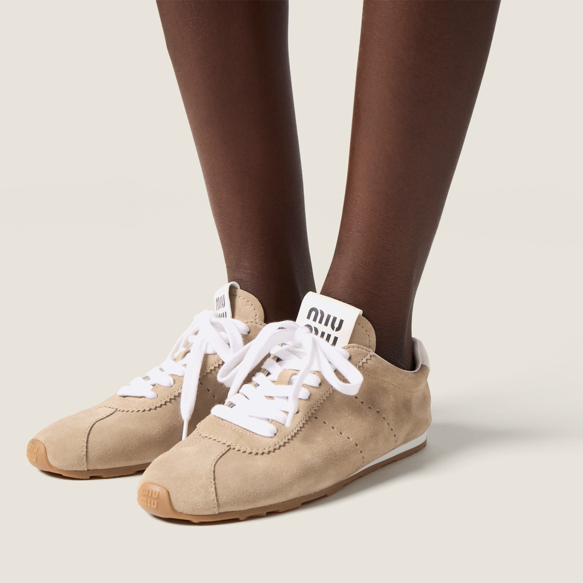 Miu Miu Plume Desert Beige Suede Sneakers