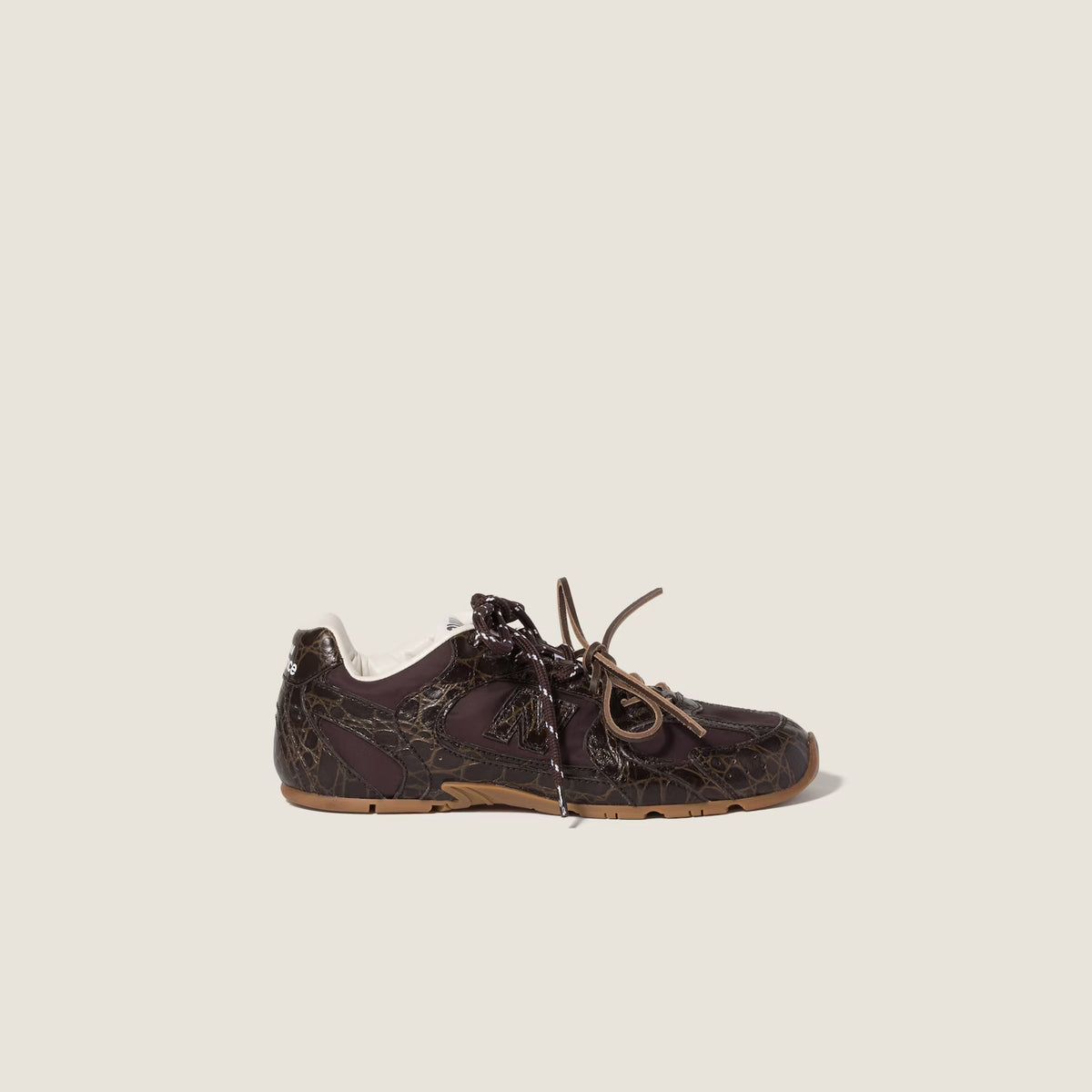 New Balance x Miu Miu 530 SL Dark Brown Crocodile Embossed Calfskin and Technical Fabric Sneakers
