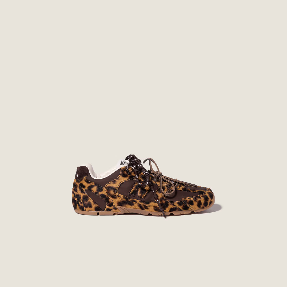 New Balance x Miu Miu 530 SL Honey/Brown Printed Leather and Technical Fabric Sneakers