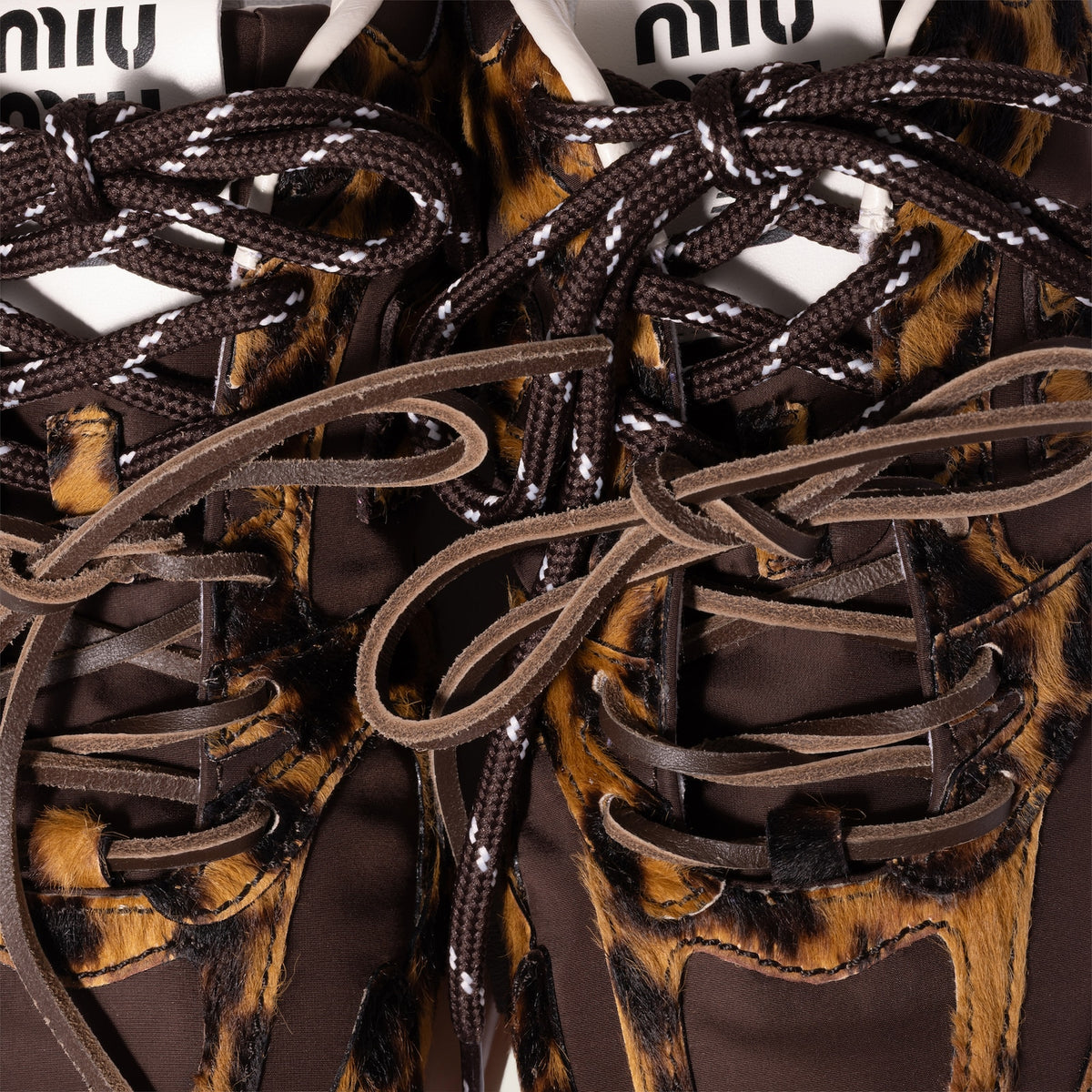 New Balance x Miu Miu 530 SL Honey/Brown Printed Leather and Technical Fabric Sneakers