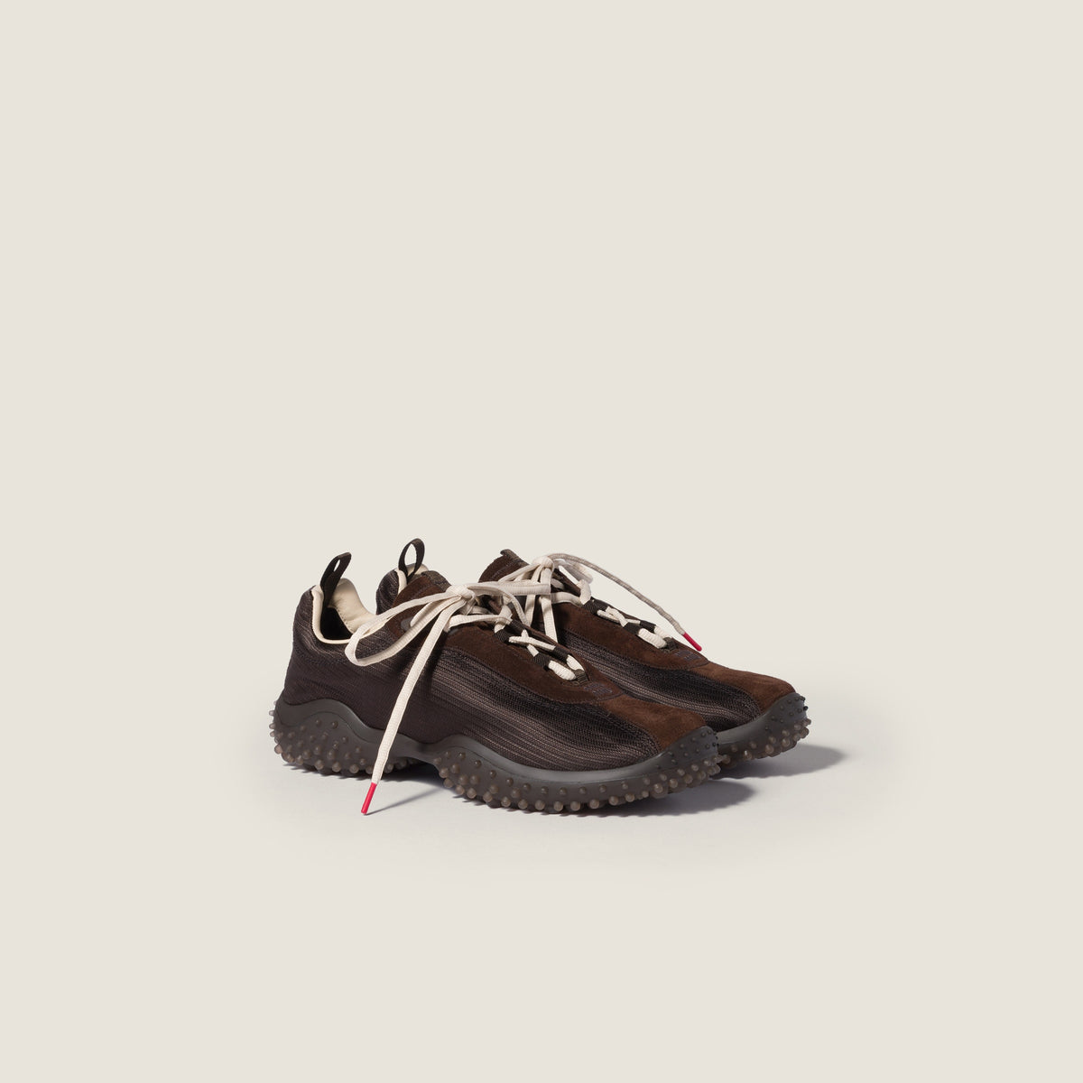Miu Miu Bubble Dark Brown Technical Fabric and Suede Sneakers