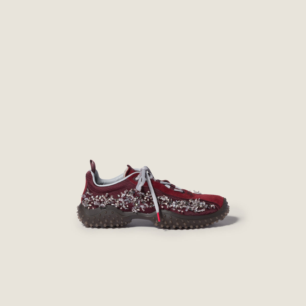 Miu Miu Bubble Burgundy Embroidered Technical Fabric and Suede Sneakers