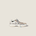 Miu Miu Bubble Ivory Embroidered Technical Fabric and Suede Sneakers