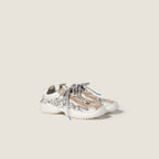 Miu Miu Bubble Ivory Embroidered Technical Fabric and Suede Sneakers