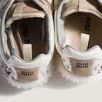 Miu Miu Bubble Ivory Embroidered Technical Fabric and Suede Sneakers