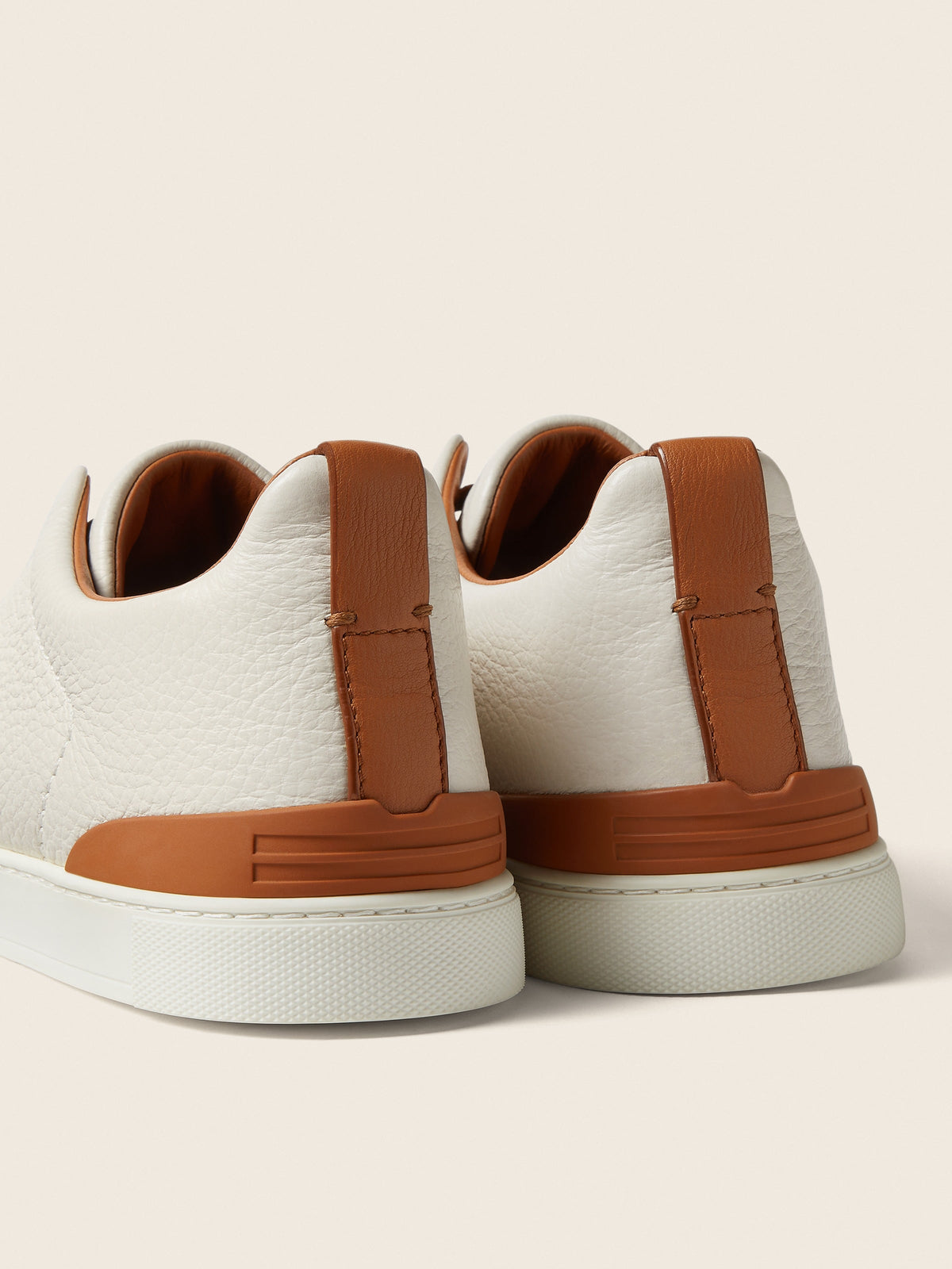 Zegna Triple Stitch Deerskin Sneaker Off White, view 2
