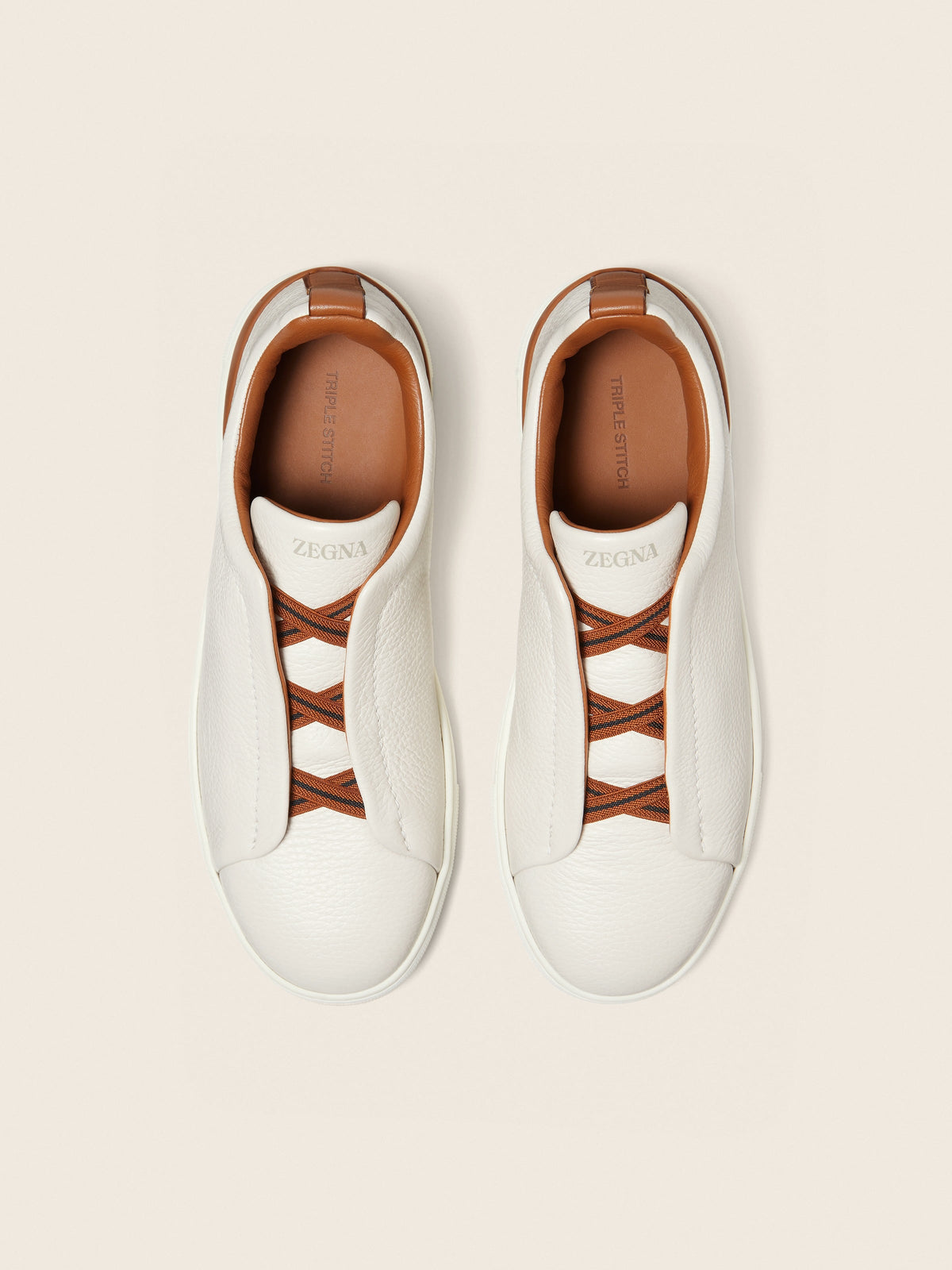 Zegna Triple Stitch Deerskin Sneaker Off White, view 3