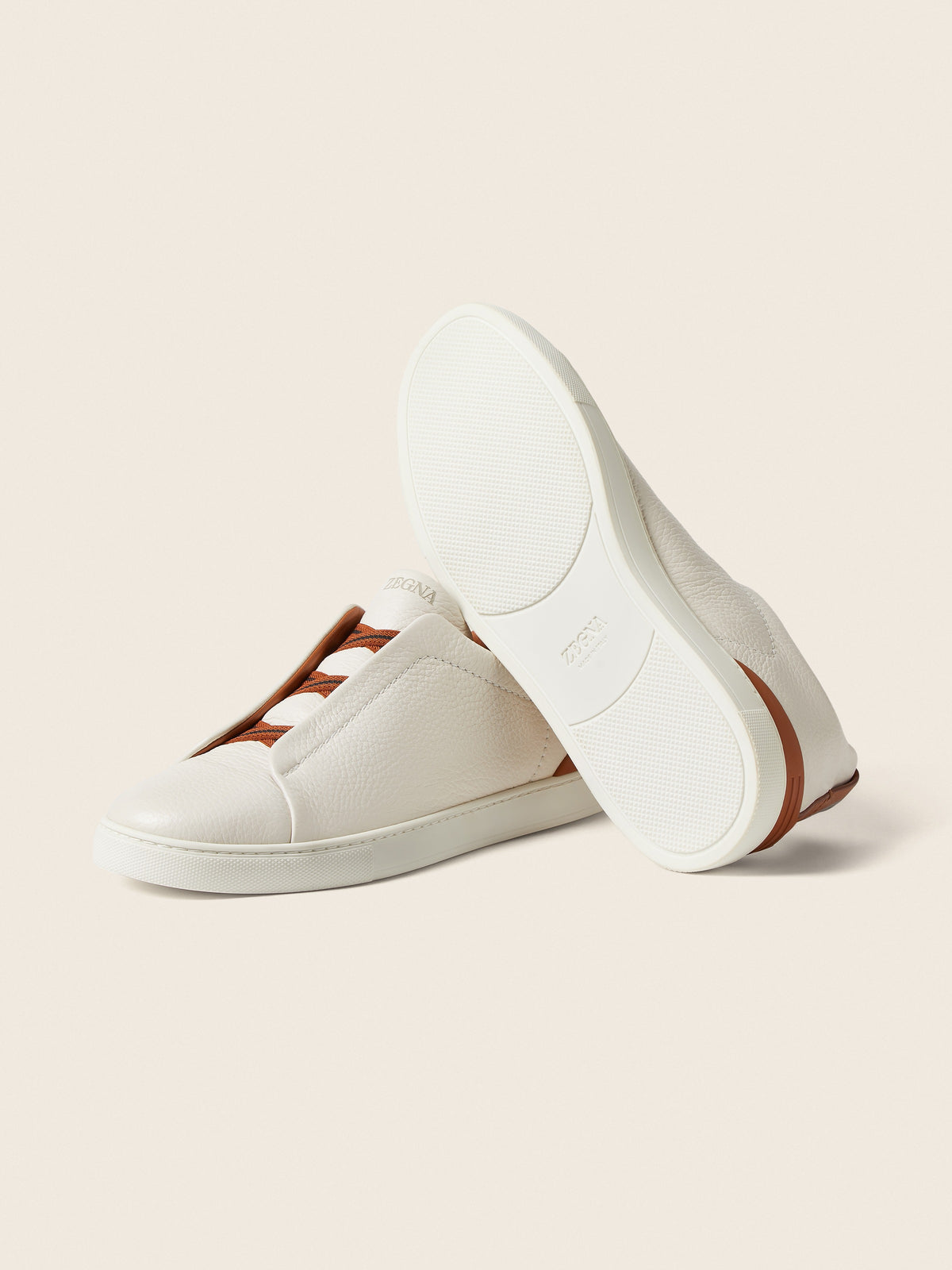Zegna Triple Stitch Deerskin Sneaker Off White, view 5