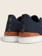 Zegna Triple Stitch Denim Sneaker Blue, view 2
