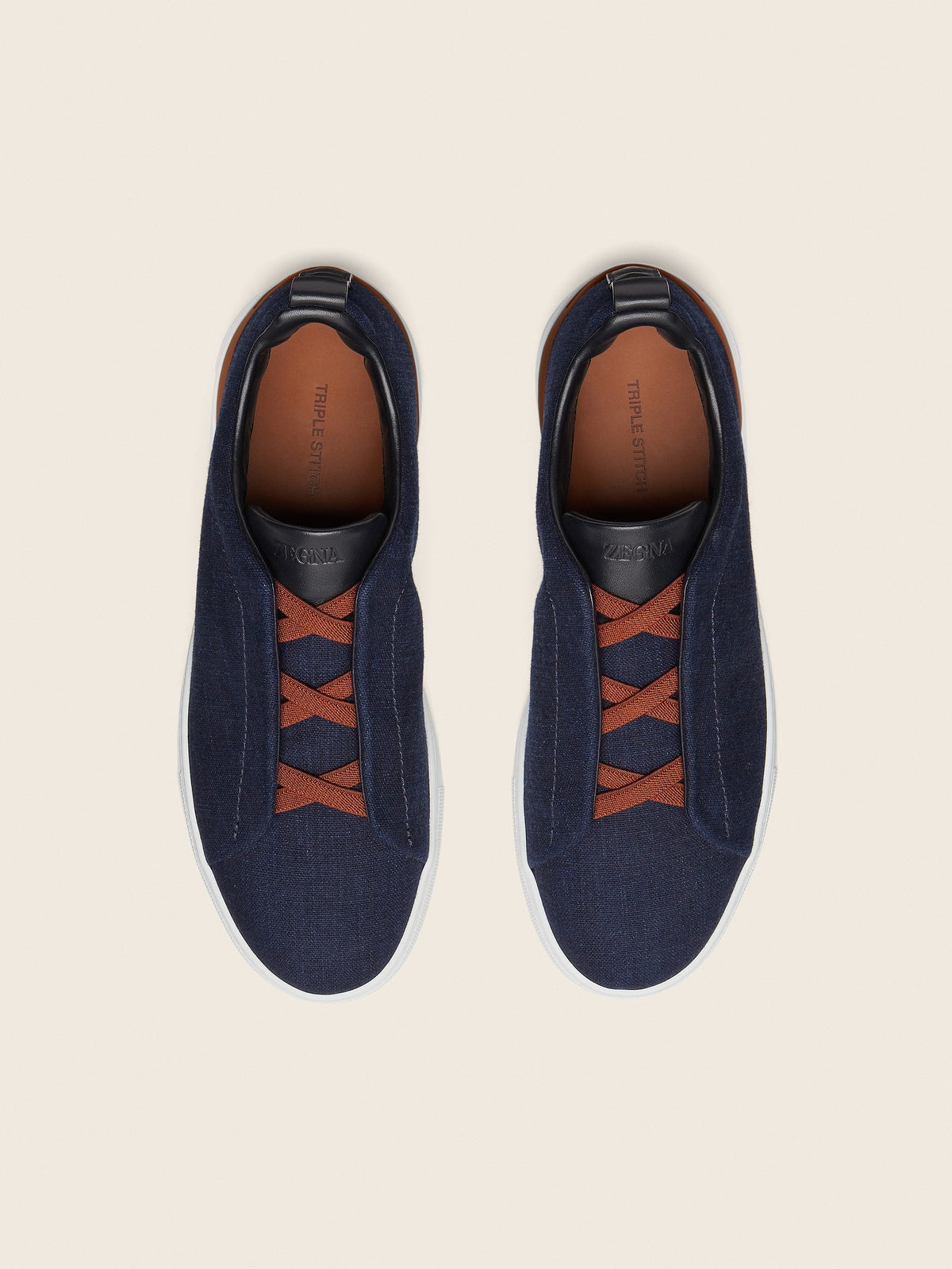 Zegna Triple Stitch Denim Sneaker Blue, view 3