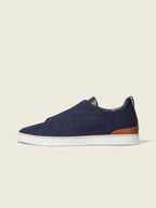 Zegna Triple Stitch Denim Sneaker Blue, view 4