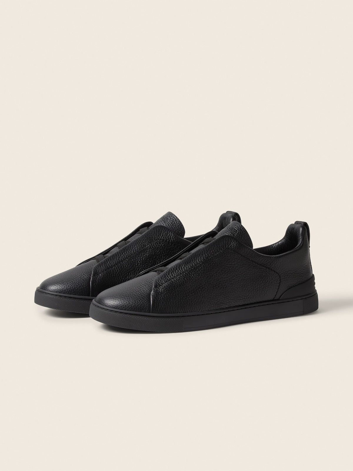 Zegna Triple Stitch Leather Sneaker Black 2