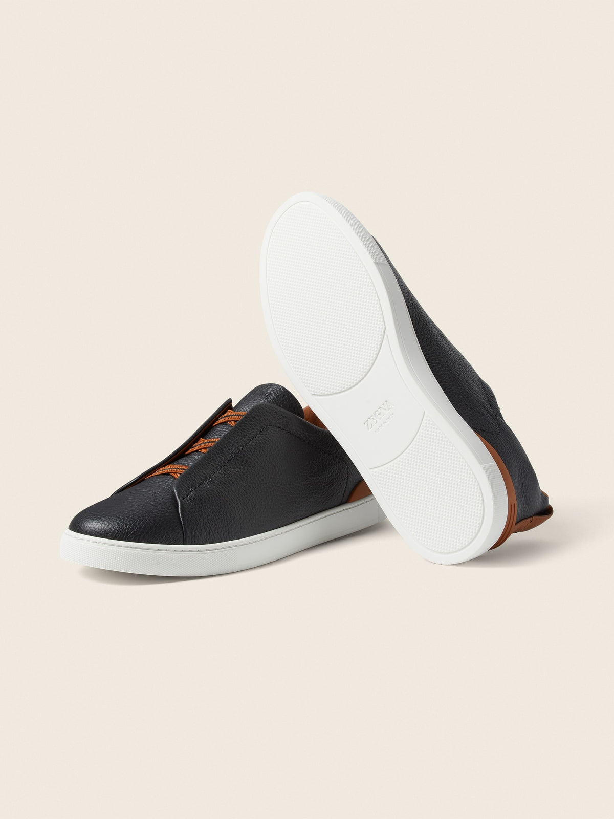 Zegna Triple Stitch Leather Sneaker Black, view 2