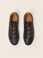 Zegna Triple Stitch Leather Sneaker Black, view 3