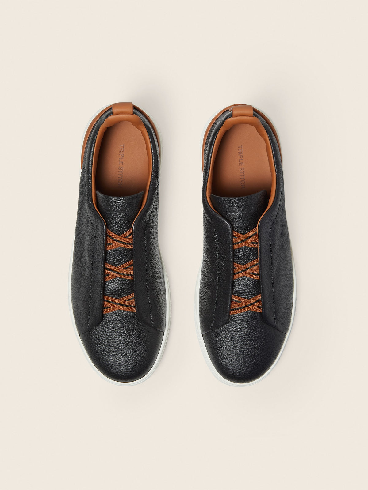 Zegna Triple Stitch Leather Sneaker Black, view 3