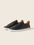 Zegna Triple Stitch Leather Sneaker Black